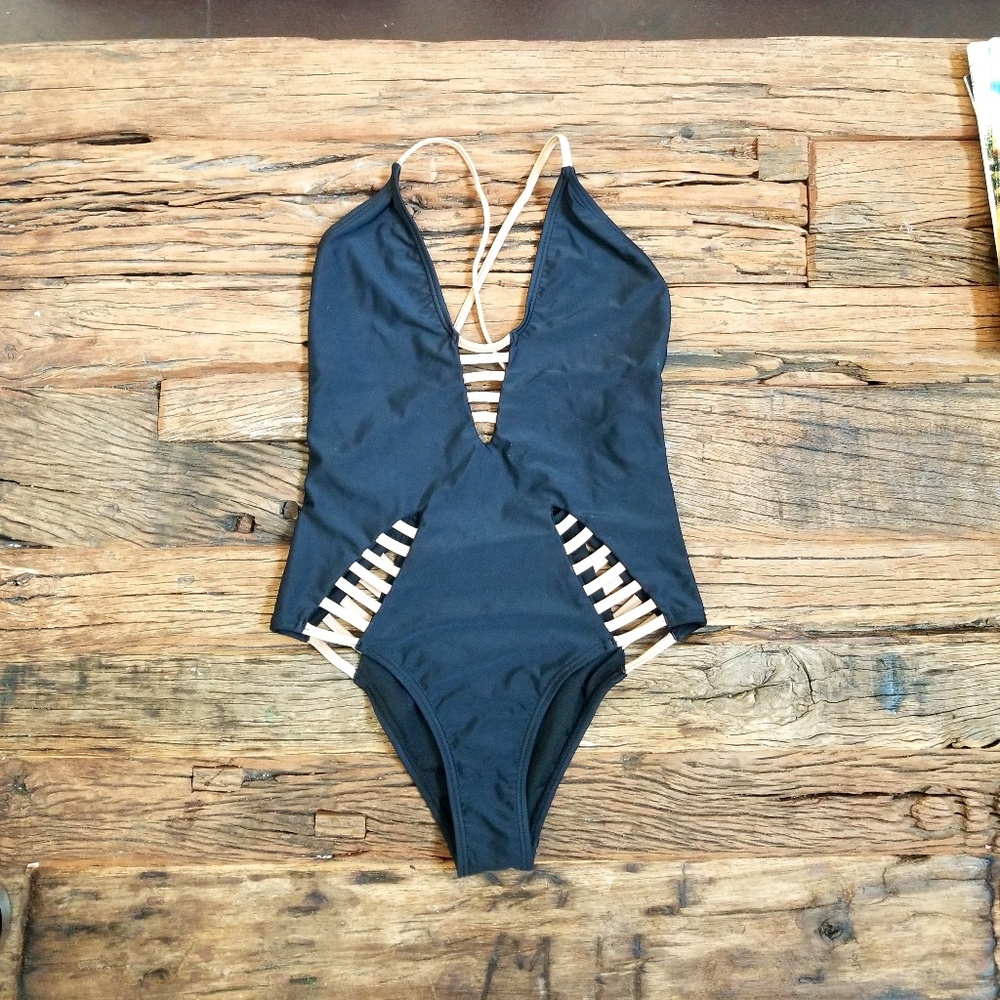 South Beach Black & Gold One Piece NWOT